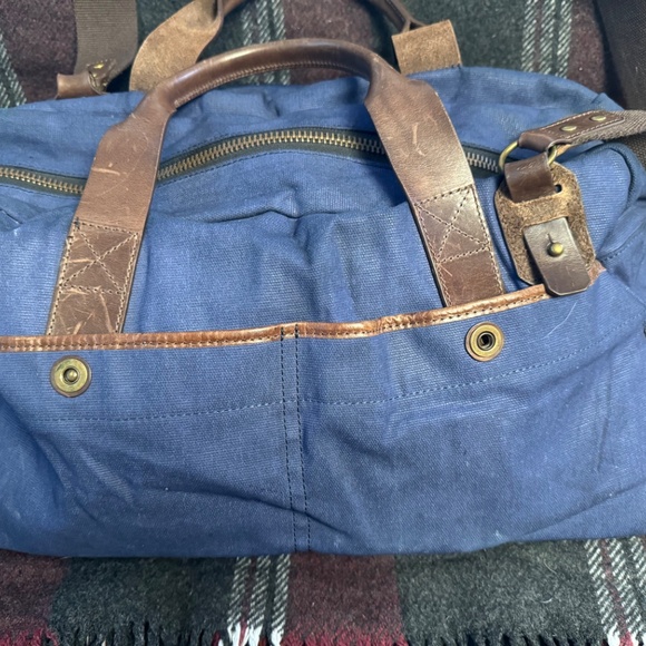 J. Fold Roadster Duffel Bag Blue Canvas Brown & Leather (Authentic Pre-Owned) - Picture 15 of 15